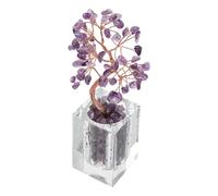 FRCOLOR Árbol de Dinero de Cristal Natural con Fragmentos de Amatista y Fluorita, Bonsái Feng Shui para Decoración de Oficina y Hogar, 7 Ramas con 63 Piedras, Base Incluida, Símbolo