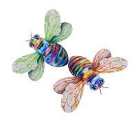 FRCOLOR Arte de Pared de Abejas de Hierro Forjado 2 Piezas Alas Verdes y Naranjas para Decoración de Jardín y Espacios Exteriores