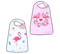 FRCOLOR Babero para Adultos 2 Piezas, Delantal para Saliva y Comer, Protector de Ropa Resistente Suciedad, Colores Flamenco Blanco y Rosa, Uso para Personas Mayores y Color Aleatorio