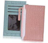 FRCOLOR Billetera para Mujer Estampado de Cocodrilo, Material PU Flexible, Monedero Grande Azul y Rosa, Cartera Decorativa Multifuncional, Tamaño 9x14x0,5 Cm, Uso Diario