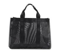 FRCOLOR Bolsa De Almacenamiento De Malla para Playa 1 Unidad Negra Gran Capacidad Portátil para Viaje y Baño Asa Ligera