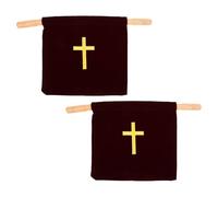 FRCOLOR Bolsa de Ofrendas para Iglesia de Terciopelo con Asas de Madera, Bordado de Cruz, Color Vino Tinto, 2 Unidades, Accesorios para Colecta en Servicios Religiosos y Comunión