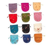 FRCOLOR Bolsas De Joyería Cordón Bordadas 12 Unidades Tamaño Mediano Algodón Color Surtido Para Regalos, Fiesta, Viaje y Almacenamiento De Objetos Pequeños