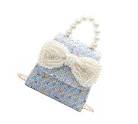 FRCOLOR Bolso de Arco de Perla Escuela Bolsas Cartera Bolso de niña Bolso de Hombro niña Bolso para pequeño Bolsos de Hombro para niñas Bandolera Sabana de Algodon Azul