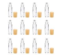 FRCOLOR Botellas de Rodillo de Aceite Esencial Paquete de 12 Botellas de Vidrio de 10 Ml con Tapa de Bambú Botellas de Muestra de Perfume Transparentes Recargables para Aceite Esencial