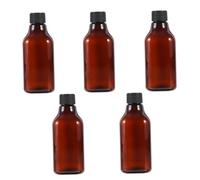 FRCOLOR Botellas Rellenables de Viaje 5 Unidades 200 Ml Botella Cuadrada Cuello Largo Plástico Pet Marrón con Tapa Rosca Negra y Tapón Interior para Artículos de Tocador Viaje