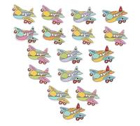 FRCOLOR Botones de Madera Pintados a Mano Avión 20x30 Mm, 100 Piezas, Botones Decorativos de 2 Agujeros para Coser, Manualidades DIY y Scrapbooking, Accesorios Creativos para Costura