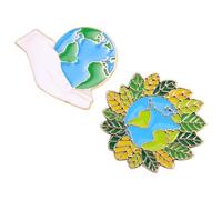 FRCOLOR Broche Metálico Día Tierra 2 Piezas, Pin Educativo, Insignia Esmaltada de Planeta, Accesorio Decorativo para Ropa, Bolsos y Mochilas, Obsequio Ambiental