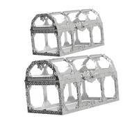FRCOLOR Caja de Obsequio Forma de Cofre del Tesoro, Mini Tamaño Plata, Cartón Resistente, para Dulces y Recuerdos, Adecuado para Fiestas Infantiles y Eventos, Set de 2 Piezas (pequeña