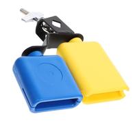 FRCOLOR Cencerro de Percusión Bicolor (pequeño Azul Grande Amarillo) de Abs y Metal, Campana Doble para Batería, Accesorio Profesional para Instrumentos Musicales y Percusión en Banda