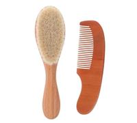 FRCOLOR Cepillo de Lana y Peine de Madera para Recién Nacido Cuidado Suave del Cabello Masaje Relajante Ligero y Portátil para Higiene y Regalo de Shower