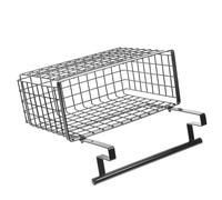 FRCOLOR Cesta Colgante Metálica sin Taladro para Armario de Cocina Doble Cara, Organizador Multifuncional Rejilla Negra para Almacenaje