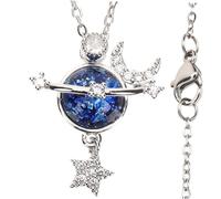 FRCOLOR Collar Planeta Estrella Mujer Diseño Único Elegante Colgante Choker para Fiestas y Uso Diario