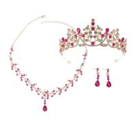 FRCOLOR Colocar Conjunto De Tres Piezas De Tocado De Boda Collar De Princesa Para Mujer Rosa y Varita Adulto Favores De La Fiesta De La Tiara Dorada y Morada Aleación