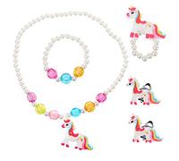 FRCOLOR Conjunto De Joyas De Unicornio Para Niños Pulsera y Collar De Niñas Anillo Para Fiestas Bisutería Blanca Adecuado Para Ocasiones Obsequios 4 Piezas