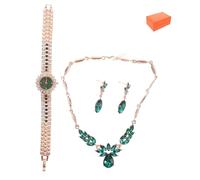 FRCOLOR Conjunto de Joyas Nupciales con Reloj Verde Elegante Pendientes Colgantes y Collar Juego para Mujer Juego de Joyas para de Honor Accesorio Versátil para Bodas y Ocasiones