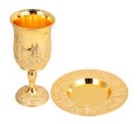 FRCOLOR Copa Kiddush de Metal Dorado con Platillo, Taza de Vino Judaica para Shabat y Día Festivo, Set de 1 Juego Vintage para Ritual y Obsequio Ceremonial