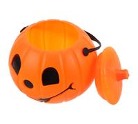 FRCOLOR Cubo Redonda en Naranja con Dulces de Plástico de Halloween de Tapa, Diseño de Calabaza de 18cm para Decoración Festiva Hogares y Fiestas