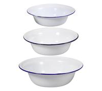 FRCOLOR Cuenco Esmaltado Vintage 3 Piezas Blanco (14cm, 16cm, 18cm) Set para Almacenar Alimentos y Servir Sopa, Recipiente Multiusos para Cocina y Comedor Hogar