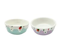 FRCOLOR Cuencos de Cerámica para Hámster Comedero Pequeño Cerámico Tazón para Mascotas 2 Piezas Colores Azul y Morado Uso Doméstico para Hámsters y Animales Pequeños