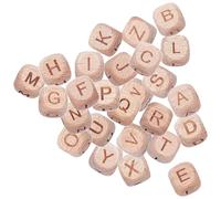 FRCOLOR Cuentas de Madera Letras Alfabeto 26 Piezas 12mm Cuadradas Material Natural para Pulseras DIY Manualidades y Joyería Decorativa
