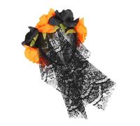 FRCOLOR Diadema Aro de Flores Pelo con Velo de Encaje Negro y Naranja Tocado para Fiesta de Halloween con Flor de 10 CM Accesorio para Cabello y Sombrero de Fiesta