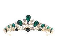 FRCOLOR Diadema de Novia Pedrería de Gemas de Imitación Oro y Verde Tiara Nupcial Ligera para Bodas Fiestas y Celebraciones Obsequios
