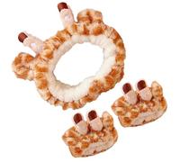 FRCOLOR Diadema de Spa y Muñequera Absorbente para Lavarse la Cara, Conjunto Elástico Antideslizante de Algodón Diseño de Jirafa, Accesorio de Belleza Mujer para Cuidado Facial
