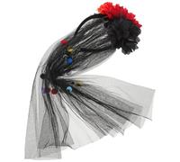 FRCOLOR Diadema de Velo Negro Flores de Seda para Cosplay y Celebraciones del Día Muertos, Diseño Gótico Ligero Detalles Intrincados para Fiestas de Halloween