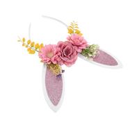 FRCOLOR Diadema Orejas de Conejo y Flores Tocado de para Mujer y Niña Accesorio de Disfraz de Pascua Diadema de Fiesta para Celebraciones