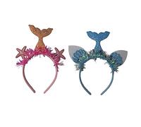 FRCOLOR Diademas Diseño de Sirena y Estrella de Mar 2 Piezas Tamaño Estándar para Niñas Accesorios Cabello Fiesta y Disfraz Rosa y Azul