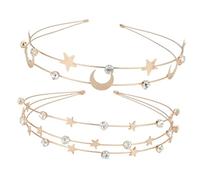 FRCOLOR Diademas Dobles de Metal Dorado Estrellas y Luna Cristalina, 2piezas Elegantes y Delicadas para Fiesta y Accesorios Cabello