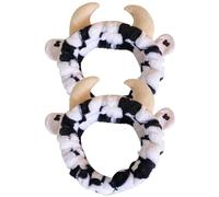 FRCOLOR Diademas para Lavarse la Cara de Tela Diseño de Cuerno de Vaca 2 Piezas, Cómodas y Creativas para Niñas y Adolescentes en Cuidado Cutáneo