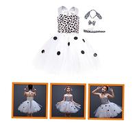 FRCOLOR Disfraz Infantil para Niñas Vestido de Princesa Animal sin Mangas con Estampado de Dálmata Diadema de Orejas y Pajarita Conjunto Cómodo y Transpirable para Fiestas y Halloween Xl