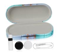 FRCOLOR Estuche Doble para Gafas y Lentes de Contacto, Diseño Marmoleado Colorido, Material PU Resistente, Compacto y Portátil para Viaje y Uso Diario, Espejo Integrado, Protección