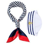 FRCOLOR Gorro y Bufanda Azul y Blanco con Rayas Náuticas Accesorio para Disfraz de Capitán Navío para Hombre y Mujer para Fiestas Temáticas y Eventos Casuales