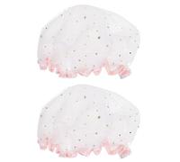 FRCOLOR Gorros de Ducha Impermeables para Mujer 2 Piezas, Talla Única Banda Elástica, Material Eva Resistente, Diseño Pequeño Estrellas Blancas, Ideales para Baño, Maquillaje y Spa