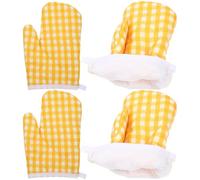 FRCOLOR Guantes de Horno de Poliéster Aislamiento Térmico para Resistentes al Calor, 4 Piezas y Cuerda para Colgar, Diseño Amarillo para Cocina