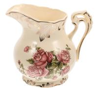 FRCOLOR Jarra de Cerámica Europea de 250ml Asa Cómoda y Diseño Vintage de Flores Doradas, Adecuado para Servir Leche, Crema o Jarabe Desayuno