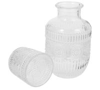 FRCOLOR Jarra de Vidrio Vaso de Juego para Agua y Jugos Diseño Moderno con Patrón de Girasol para Mesa de Noche y Baño Capacidad Vidrio Resistente y Elegante