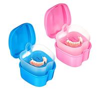 FRCOLOR Juego de 2 cajas de para exteriores, juego de viaje rosa, recipiente con tapa, frenillos, caja de baño, vasos para prótesis, caja para prótesis al aire , recipiente de plástico