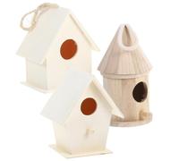 FRCOLOR Juego de 3 Nidos de Pájaros de Madera sin Terminar para Decoración de Jardín con Entrada Circular Amplia y Cuerda Colgante para Hogar y Jardín Varios Estilos