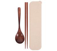 FRCOLOR Juego de Cucharas de Madera Coreana y Palillos Portátiles con Estuche para Camping y Restaurantes, Utensilios de Cocina Versátiles y Elegantes de Madera Marrón