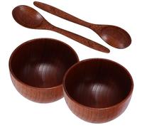FRCOLOR Juego de Cuencos de Madera Redondos para Sopa y Arroz Cuchara Ligera y Ahorra Espacio, Adecuado para Utensilios de Cocina y Servir Alimentos