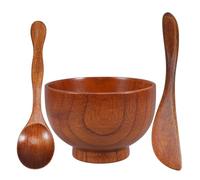 FRCOLOR Juego de Cuencos para Faciales de Madera Maciza, Set de 3 Piezas con Espátula y Aplicador, Herramienta Mezcladora para Cuidado Facial en Casa y Spa, Tazón para Mezcla de Barro