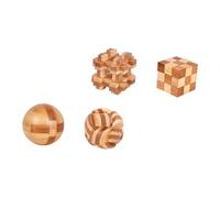 FRCOLOR Juguete Luban de Bambú 4 Piezas Puzzle Educativo para Niños Juguete Estimula la Inteligencia y Resolución de Problemas para Actividades sin Pantalla