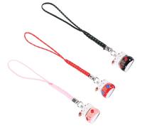 FRCOLOR Llavero Gato Suerte Fengshui 3 Piezas para Teléfono Celular, Adorno Cerámico Maneki Neko, Colgante Creativo Japonés, Colores Rojo Negro y Rosa, Decoración Accesorios Celulares