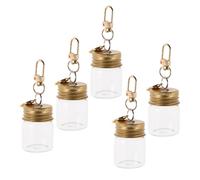 FRCOLOR Llavero Mini Botellas de Vidrio Dorado 15 Ml con Etiqueta, Pack 5 Unidades, Tarro de Cristal para Deseos y Manualidades Diy, Accesorio Portátil para Regalos y Decoración