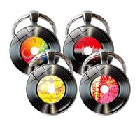 FRCOLOR Llavero Musical de Disco Vinilo Negro, Colgante 4 Piezas (nº 1, 3, 5 y 6), Accesorio Temático para Festival y Decoración de Bolsos, Llavero de Estilo Musical para Fiesta
