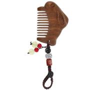 FRCOLOR Mini Peine de Sándalo Tallado: Peine de Bolsillo con Patrón de Loto y Peces, Marrón Claro, Cepillo de Cabello de Tamaño de Viaje con Cuerda Trenzada para Llaveros, Bolsos, Mochilas -